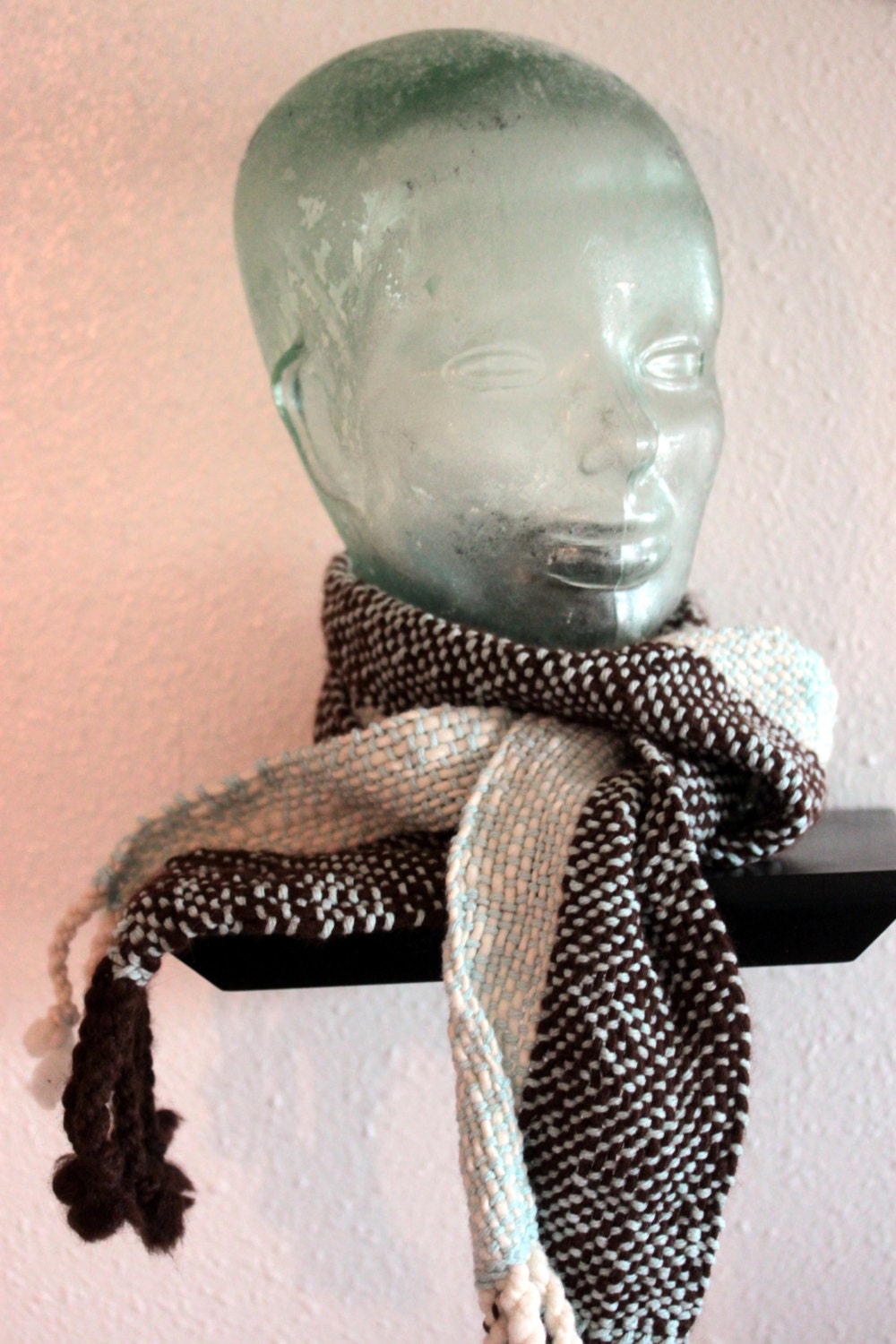 Handwoven Scarf: Modern Brown and White Llama and wool scarf