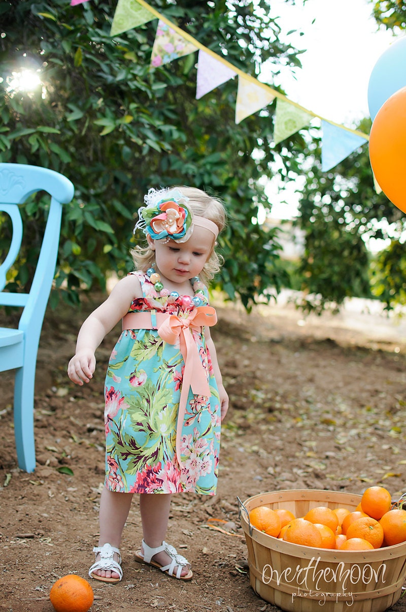 Zadee Dress ..  Teal floral bouquet fabric by Amy Butler