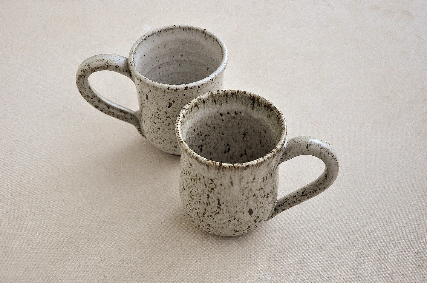 His and Hers Pair of Wheel Thrown speckled large Coffee or soup cups