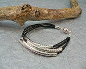 Black and Silver Curve Tube Bracelet, Silver and Black Jewelry, Multi Strand Bracelet, Women's Bracelet, Fashion Jewelry, Handmade Jewelry