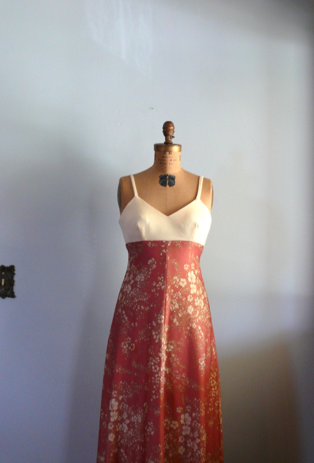 1970s Dress // Floral Maxi dress with Cream Bodice