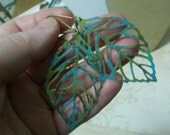 Verdigris patina and Brass filigree leaf earrings minimalist modern everyday wear bohemian lightweight fall autumn simple