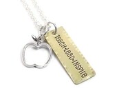 Teach Lead Inspire Necklace with Apple - Hand Stamped