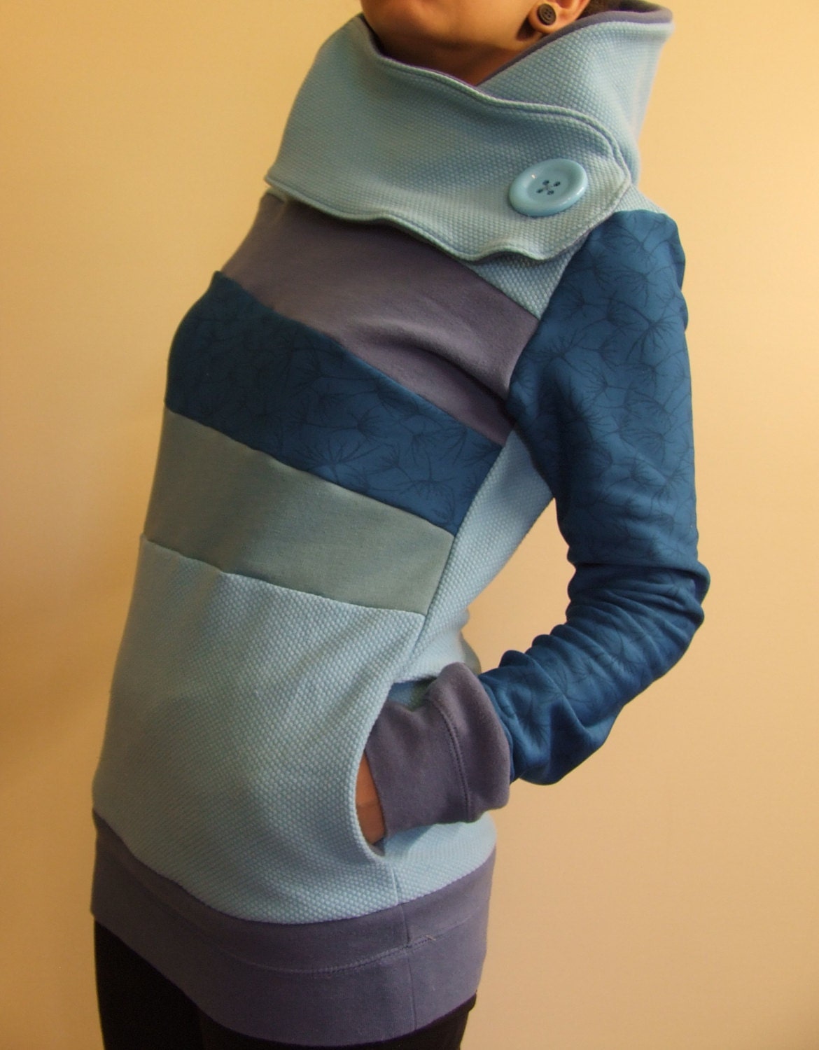 RESERVED for (kristenlappan) WIND And WATER  - Hoodie Sweatshirt Sweater - Recycled Upcycled - One of a Kind Women - Small/Medium