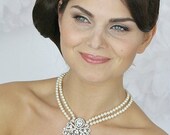 SALE Bridal Necklace, Wedding statement necklace, Wedding pearl necklace, Bridal Brooch necklace, wedding jewelry accessories-  Style 765
