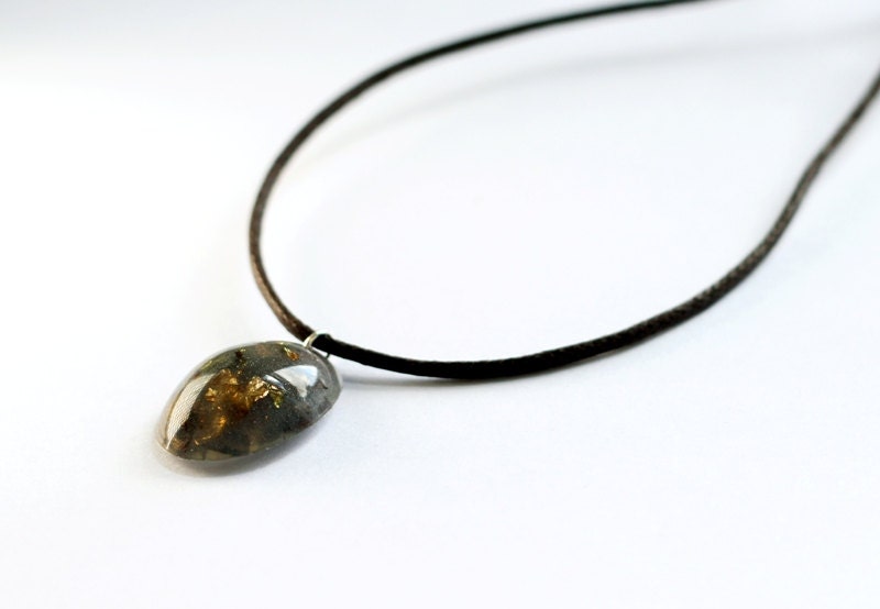Drop shaped pendant with metal flakes - crystal resin geometric necklace