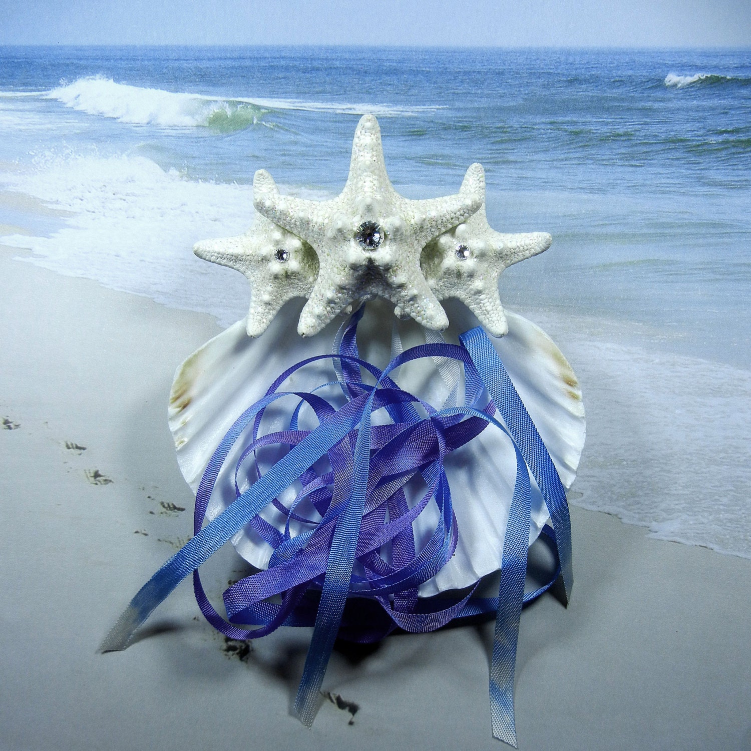 Seashell Starfish Ring Pillow - Seastar Blue - Seashell Ring Bearer's Pillow