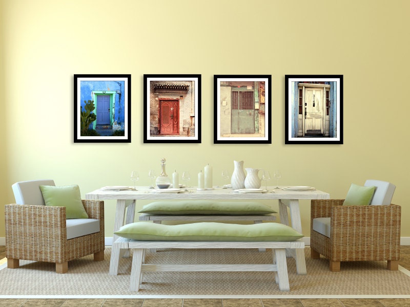 Save 20% / Door Photograph Set - 8x10 photo collection / 4 door photographs / Rustic Door photography / Colorful doors / Modern Wall Art