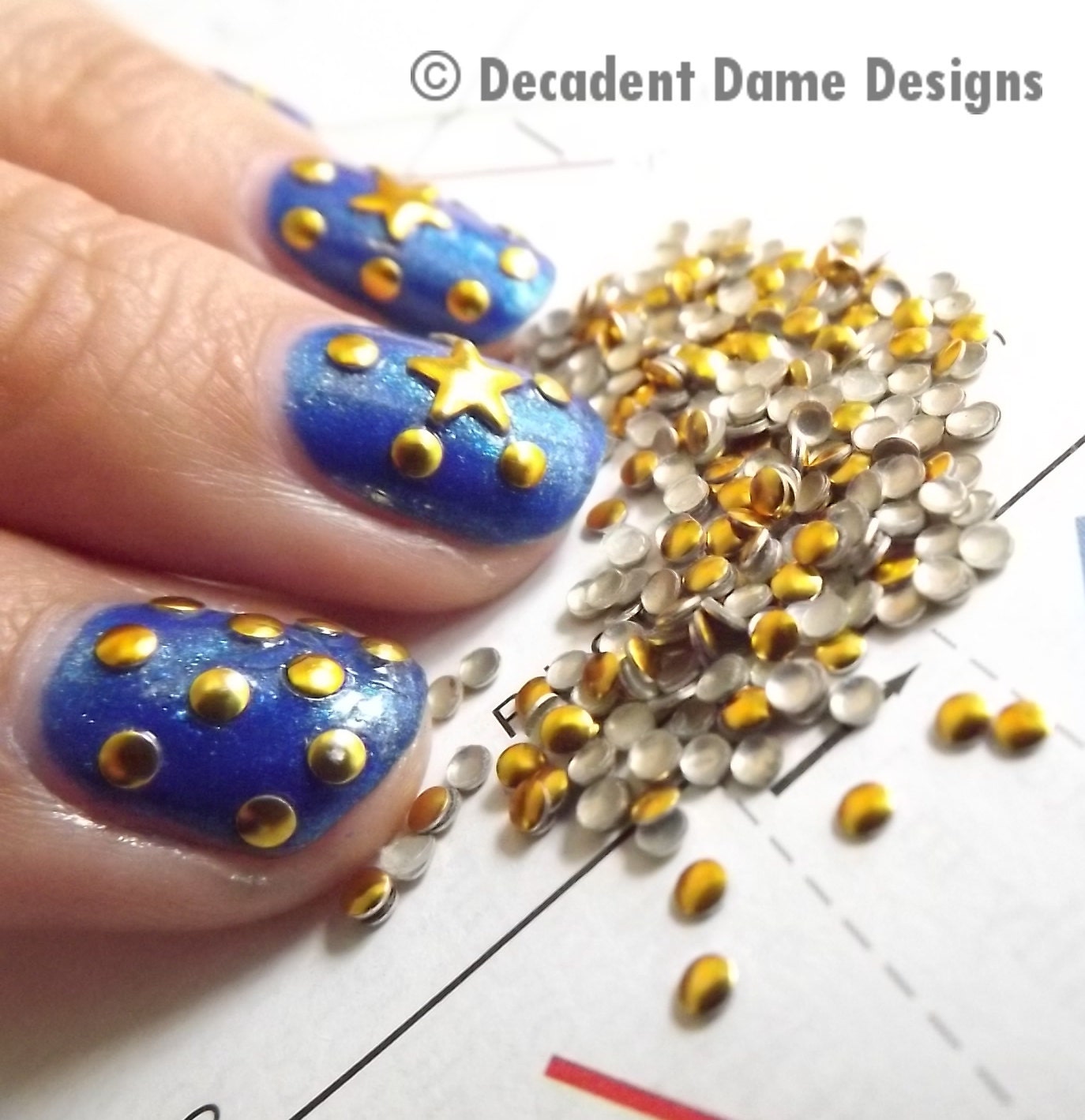 GOLD 2mm ROUND Metal Studs 100 Pieces Nail Rhinestuds Hotfix