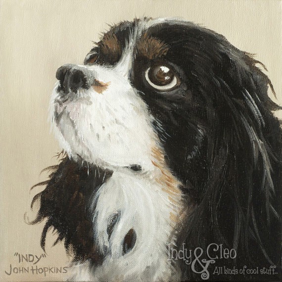Pet Portrait Dog Art Print INDIANA JONES the CAVALIER King Charles Spaniel Fine Art Giclee, Wall Decor Wall Art