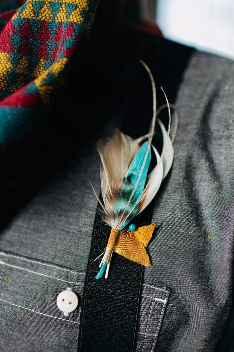 Modern Man feather boutinniere CHOOSE your colors