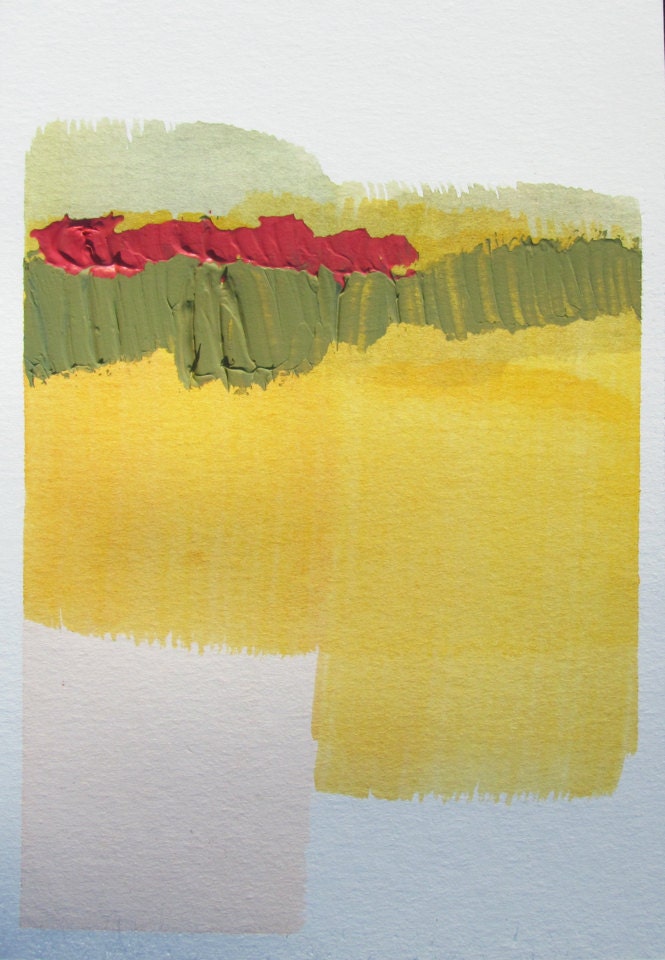 Orange, Pink, Green Modern Landscape Painting, 4 x 6" original fine art -- "Painting 257"