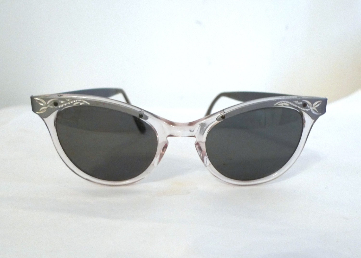 USA Aluminum and Clear Cat Eye Frames, Combination Eyeglasses or SunGlasses / Prescription Quality