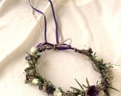 Collette bridal Hair flower accessories cottage Country chic headwreath purple plum Wildflower Hairpiece headband garden wedding trends