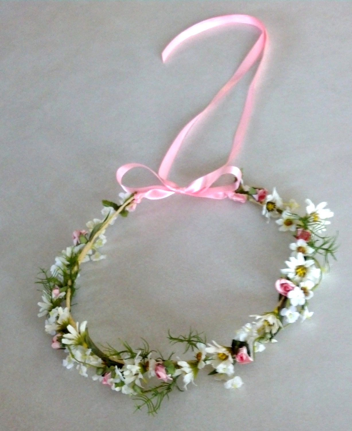 Pink Bridal headpiece Bohemian Rhapsody Flower Crown wild Daisy chainHippie Boho Head wreath Wedding Hair Accessories shabby chic