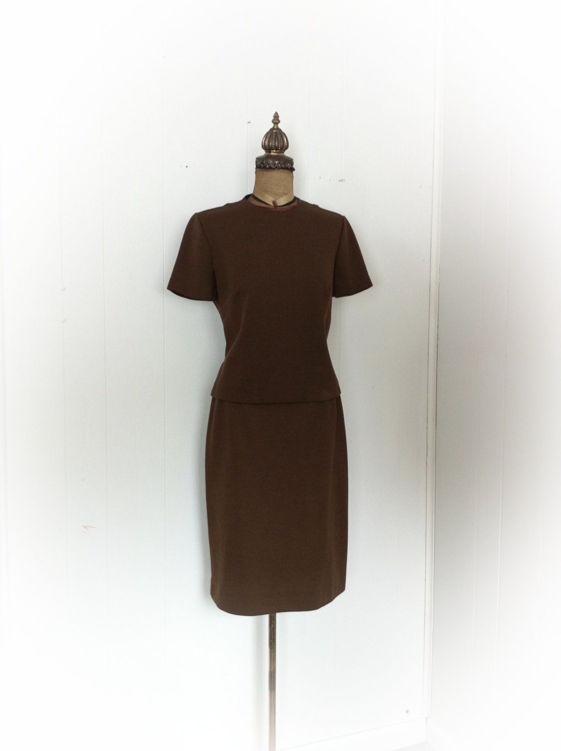 Vintage 1960s 1970s Brown Skirt and Blouse Set