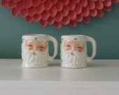 Vintage Norcrest Holiday Santa Face Mugs Set of Two