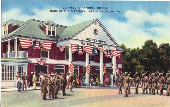Vintage Pennsylvania Postcard - Military Parade and Gettysburg National Museum (Unused)