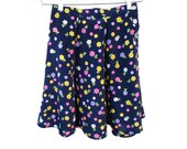 80s Floral Skirt Bright Floral on Navy Partial elastic waist, LIA Summer Mini Easy fit S small