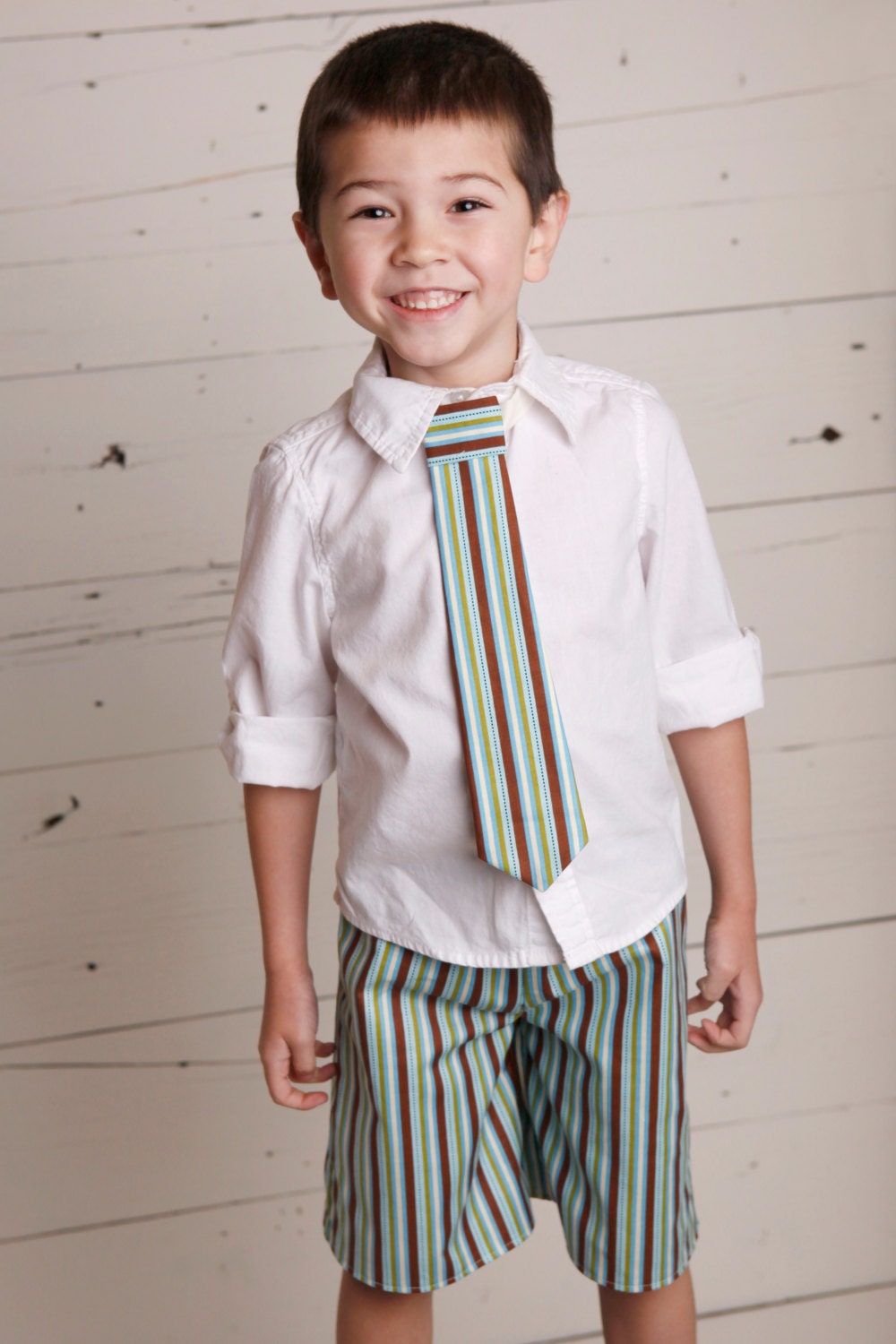 Little Guy Shorts-Full Bloom Collection-Blue, Green, Brown and Cream Stripe 0-6 mo, 6-12 mo, 12-24 mo, 2 3 4 5 6 8