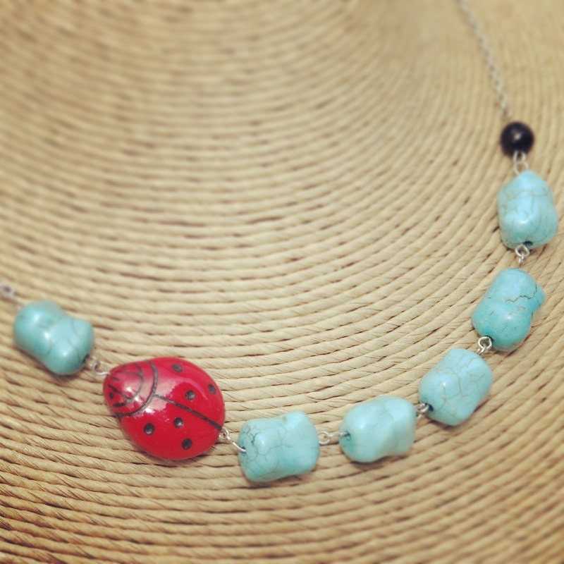 Teal Ladybug Necklace