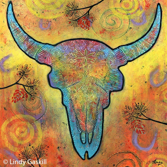 Steer Skull Southwest Print 8" x 8"- Courage Along the Path