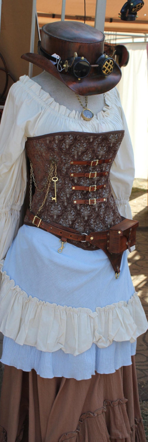 Custom Steampunk Brown and Light Blue Corset