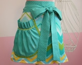 Womens Towel Waist Apron - Chevron - Teal & Lime Green