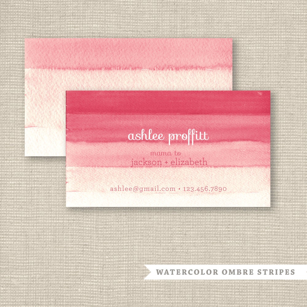 Business Card, Calling Card, Mommy Card - Ombre Watercolor Stripes