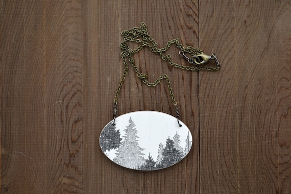 Canopy Necklace in Graphite - Wooden Tree Pendant