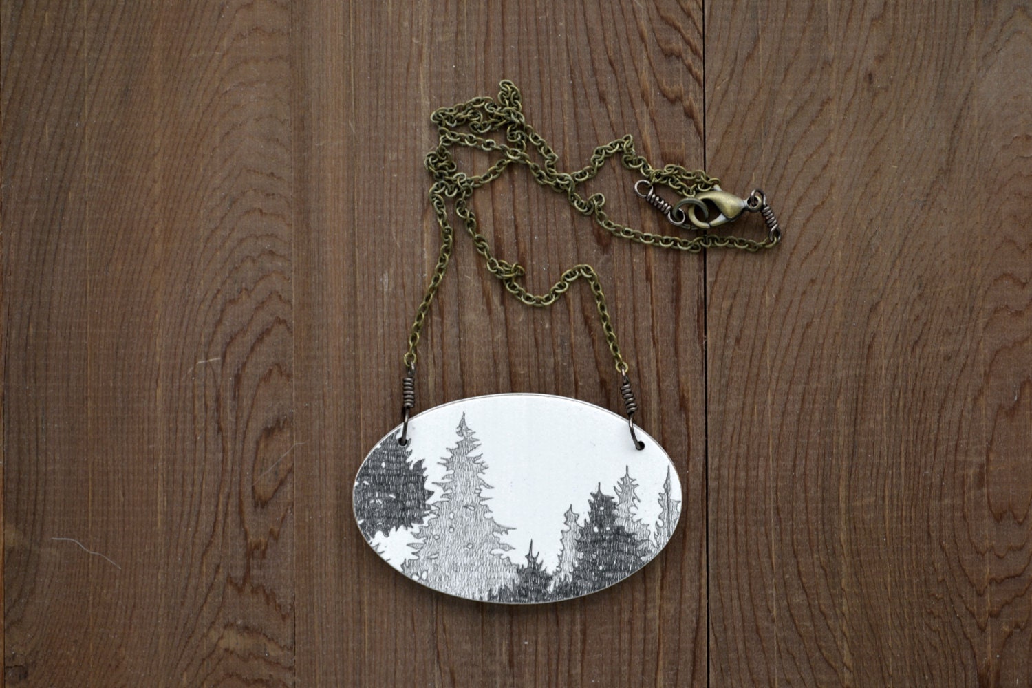 Canopy Necklace in Graphite - Wooden Tree Pendant