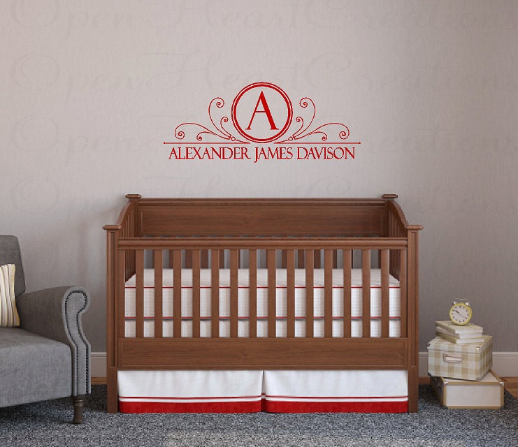 Initial and Full Name Vinyl Wall Decal - Baby Name or Family Name Wall Decal for Girl Boy Bedroom Entryway 15 INCHES H X 36 INCHES FN0424