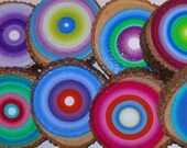 Painted Tree Rings Set of 9 Reclaimed Wood Beautiful Dimensional Wall Art Eco Friendly Heather Montgomery