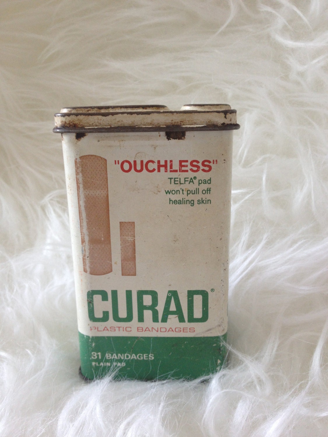 Vintage Tin Box - Vintage Advertising - Curad Box - Medical Box