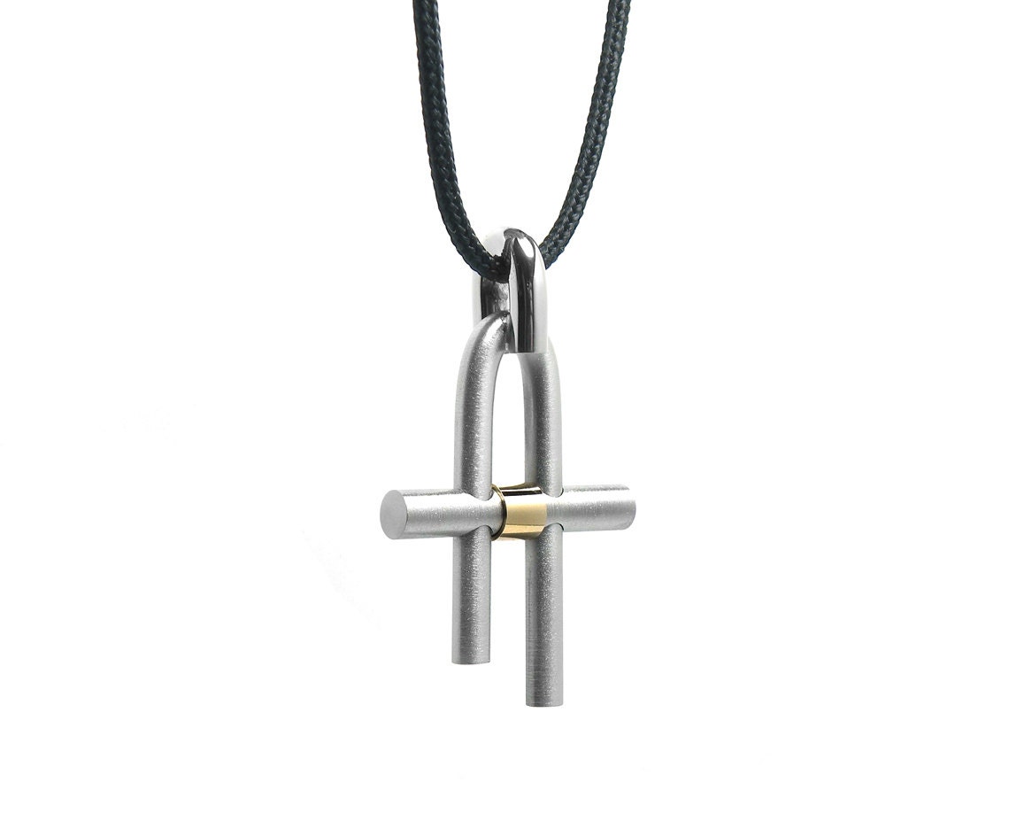 Mens Two Tone Cross Necklace Stainless Steel Unique Design