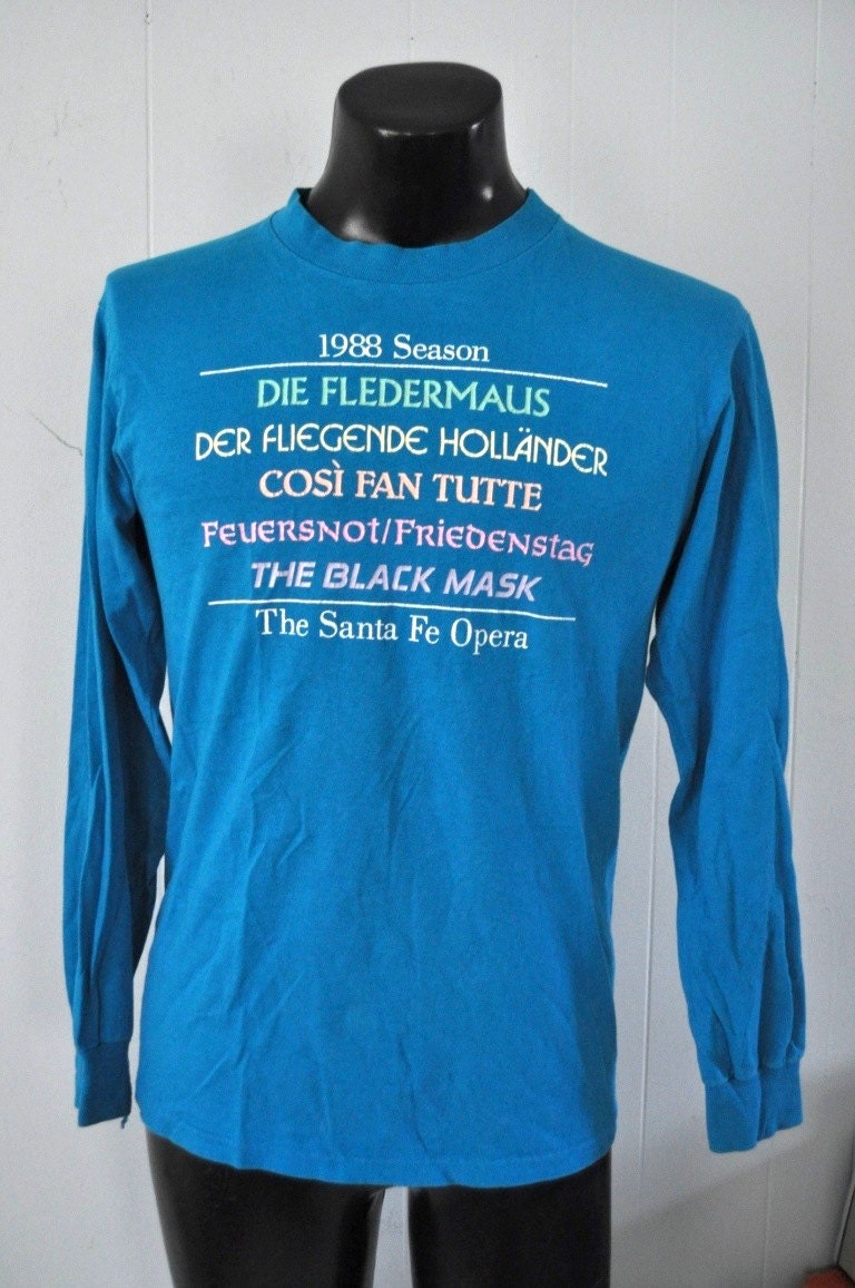 Vintage Long Sleeve TShirt 1988 Sante Fe Opera Teal Aqua Blue Bright Pastels MEDIUM LARGE