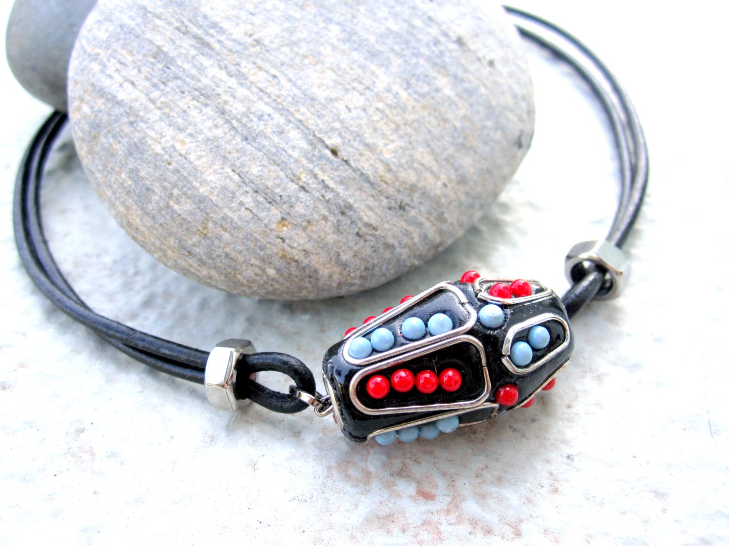 Mens Bead Necklace Mens Leather Necklace Tribal Necklace For Him Unisex Jewelry