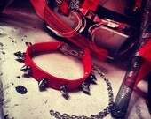 Bright Red Pink Purple or Green Rave Spike Choker with Chain
