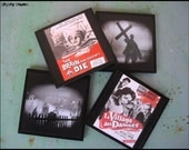 Horror Night  coasters - set of 4 wooden coasters - geekery, horror movie, classic horror, halloween decor, SPOOKY SHADES
