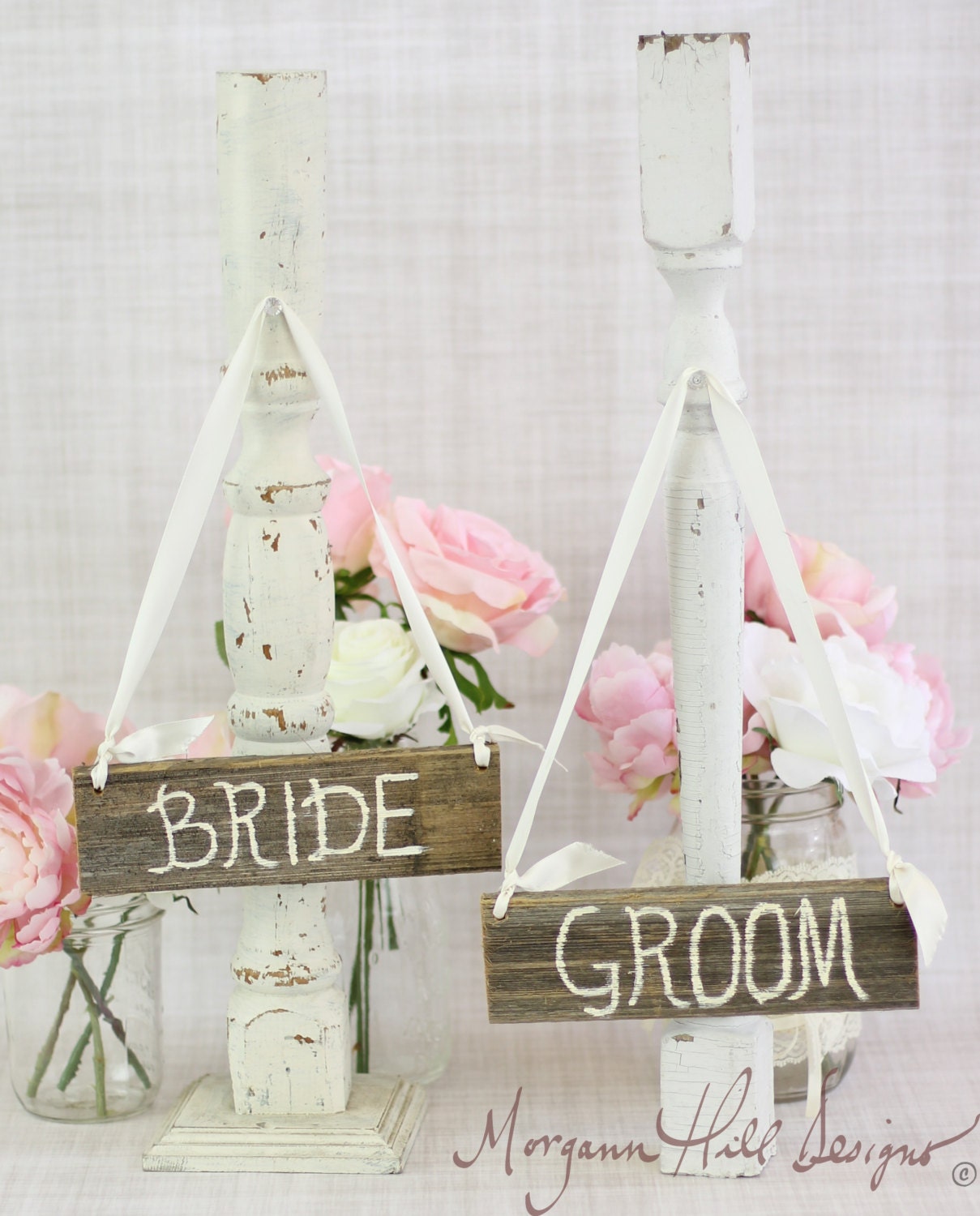 Barn Wood Bride and Groom Wedding Chair Signs Rustic Chic Decor  (Item Number 130016)
