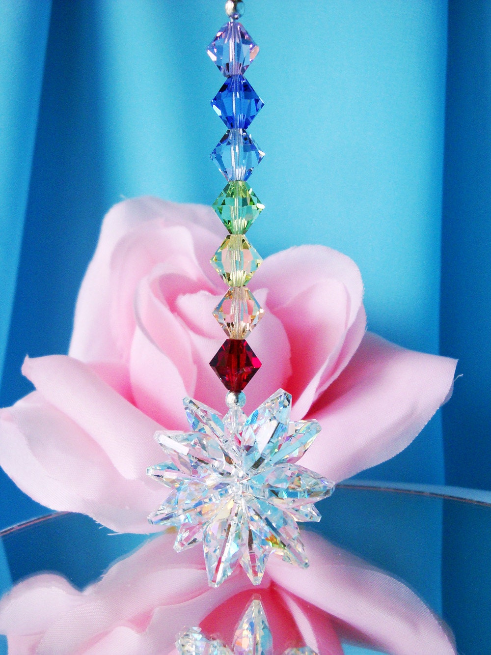 Chakra Crystal Rear View Mirror Car Charm Swarovski Crystal Suncatcher Car Accessories