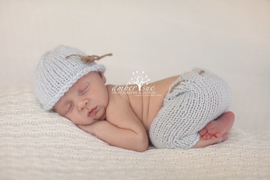Knit Baby Pants and Hat Newborn Photography Prop