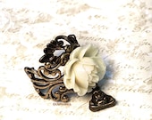 Buddha Flower Ring. Adjustable. Charm Ring. Ivory Rose Ring