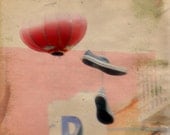 Travel Photography, San Francisco Chinatown, shoes, red, textured vintage stained, 8x8 urban wall decor
