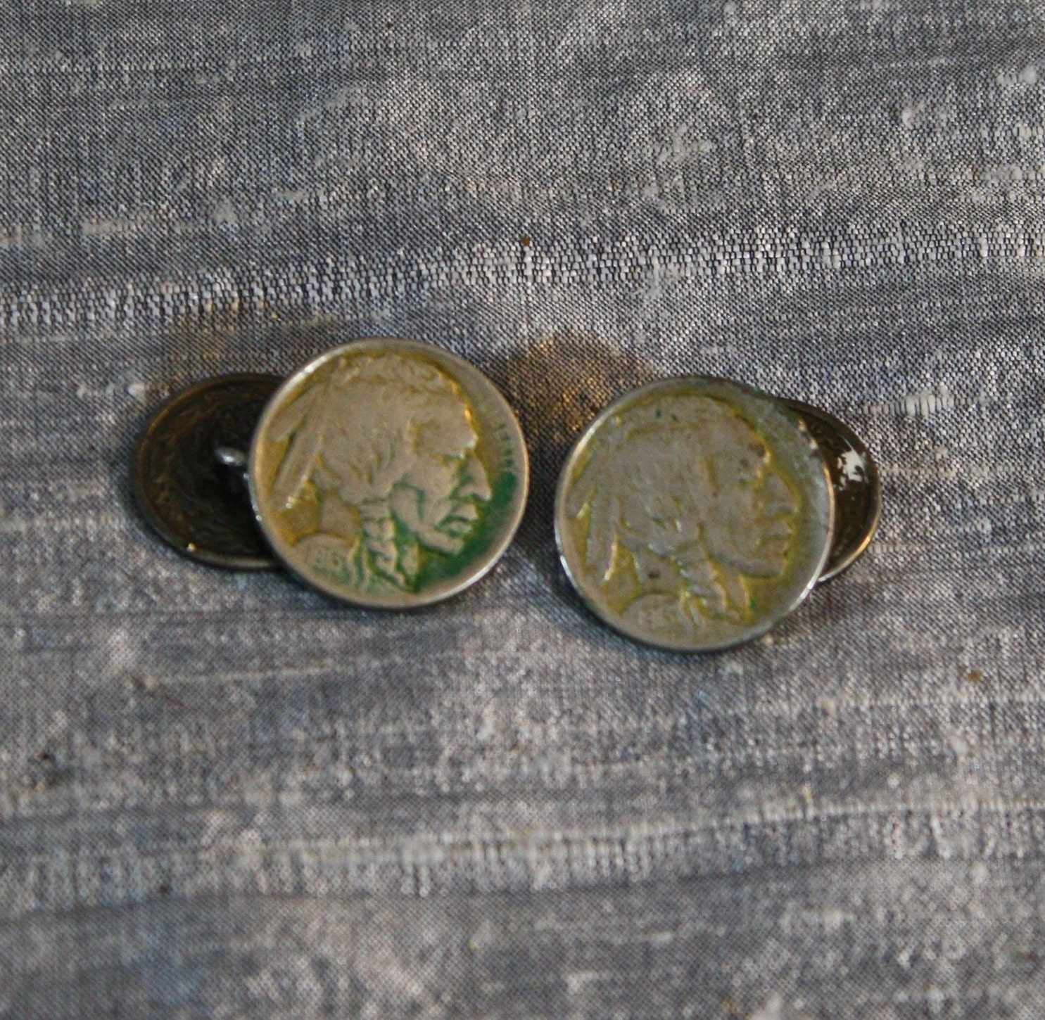 Vintage Coin Cuff Links Buffalo Nickel and Barber Dime