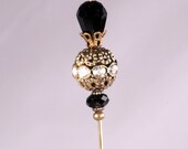 Elegant Black and Gold Stick Pin, 3 Inch Hat Pin, Scarf Pin, Hijab Pin KC0358