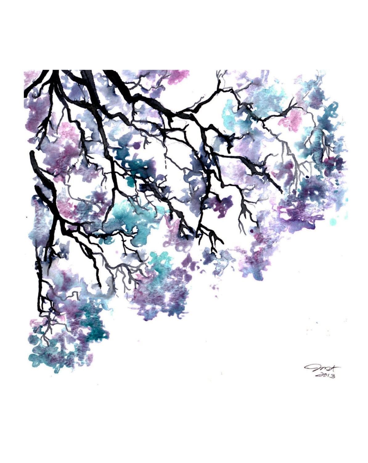 Meet me under the jacaranda tree, print from original watercolor study by Jessica Durrant