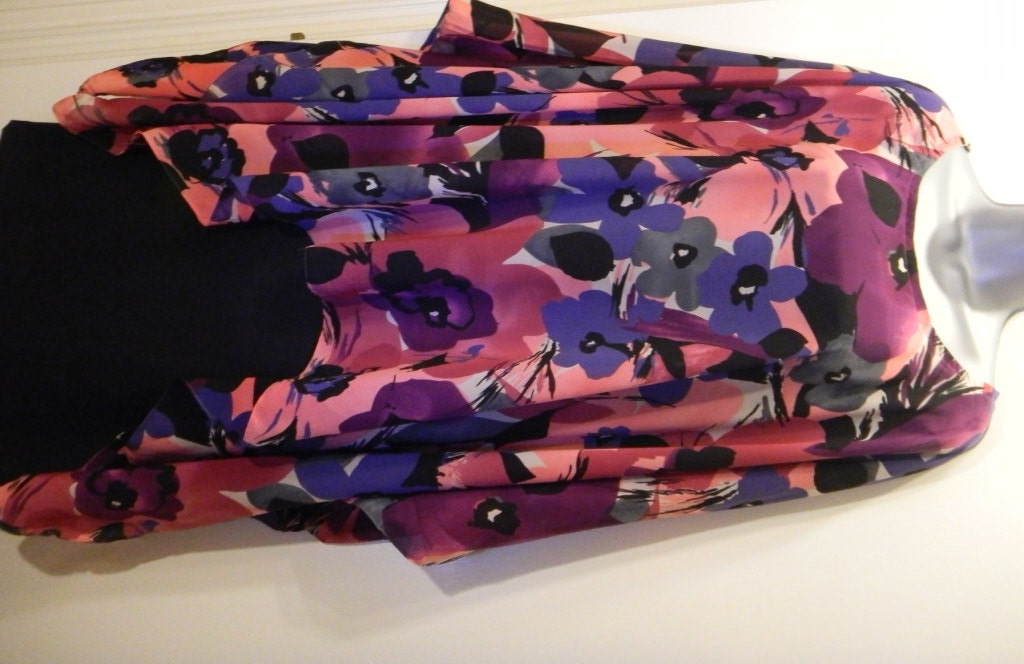 Poncho or Beach Cover Up- Shades of Pink, Purple and Grey Floral Print on Peachskin Georgette
