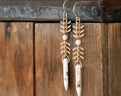 Chevron Spike Drop Earrings - Tribal - Fish Spine Chain -  by Prairieoats