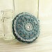 Mehndi Brooch in Teal Shades Embroidered on Grey Linen